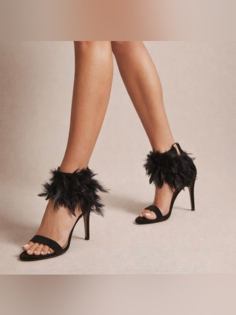 Express Feather Ankle-Strap Stiletto Heels - Black - Size 10